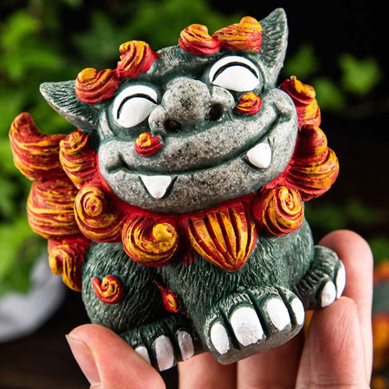 Petite paire de chiens Fu Foo en résine | Statue de Bouddha protecteur