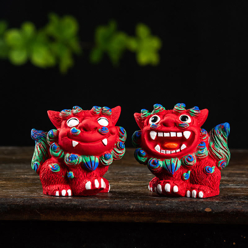 Petite paire de chiens Fu Foo en résine | Statue de Bouddha protecteur