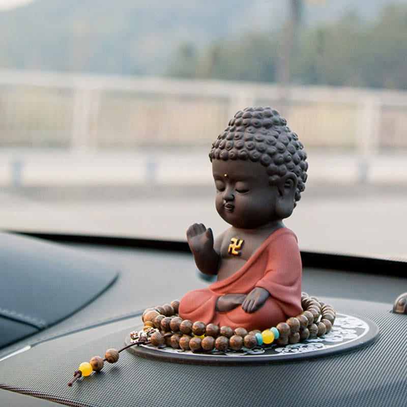 Petite statue de Bouddha en argile violette pour la sérénité de la maison