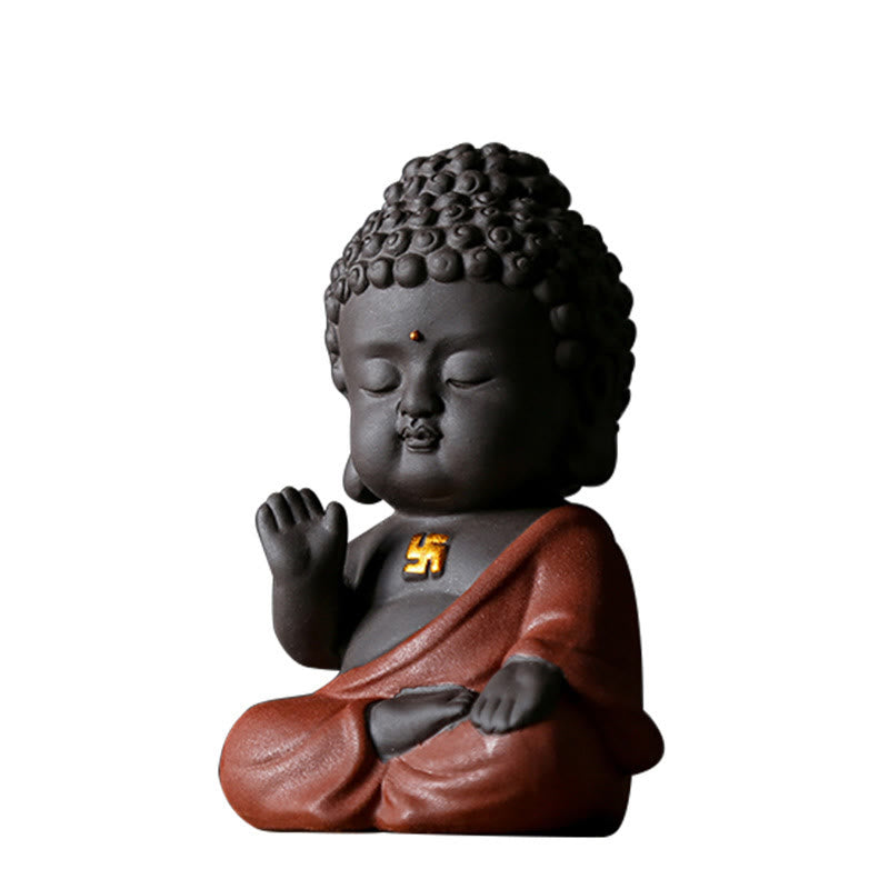 Petite statue de Bouddha en argile violette pour la sérénité de la maison