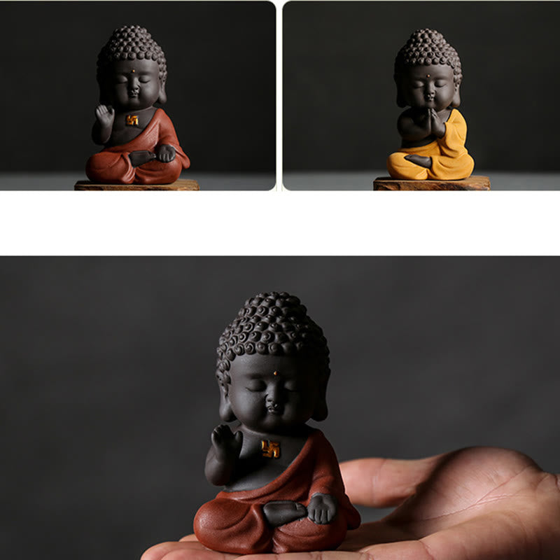 Petite statue de Bouddha en argile violette pour la sérénité de la maison