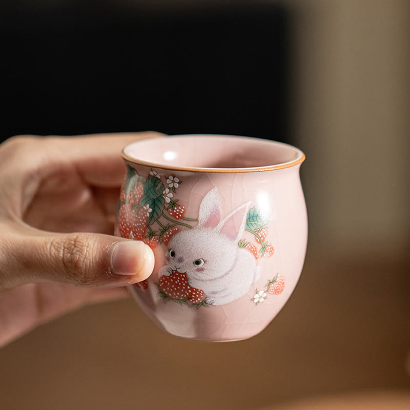 Petite tasse à thé en céramique motif lapin 90 ml avec coffret cadeau | Décor Zen
