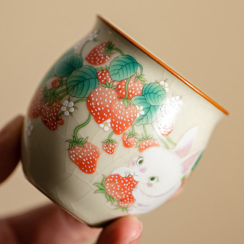 Petite tasse à thé en céramique motif lapin 90 ml avec coffret cadeau | Décor Zen