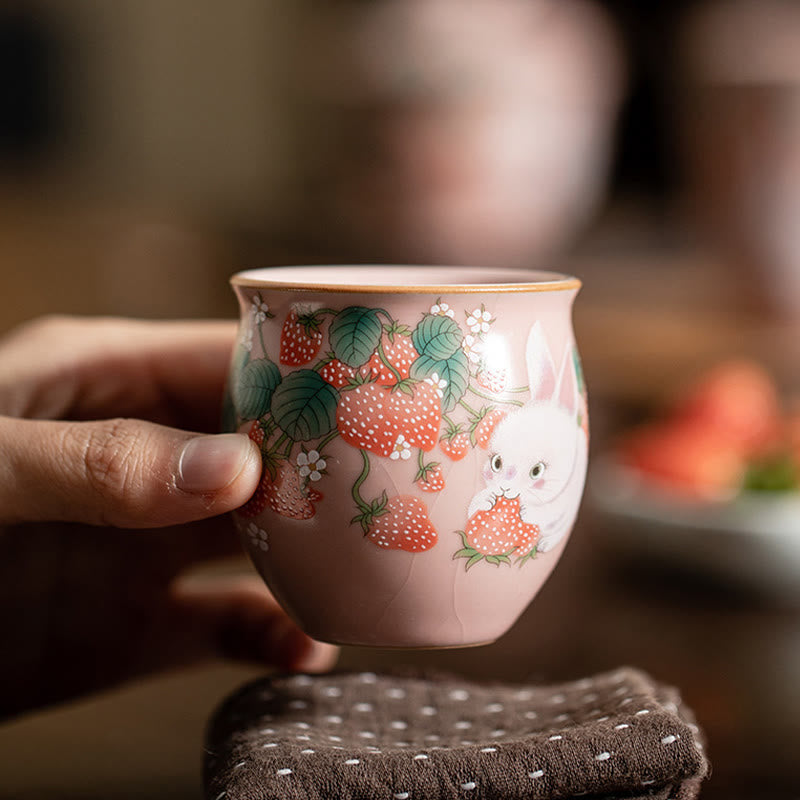 Petite tasse à thé en céramique motif lapin 90 ml avec coffret cadeau | Décor Zen