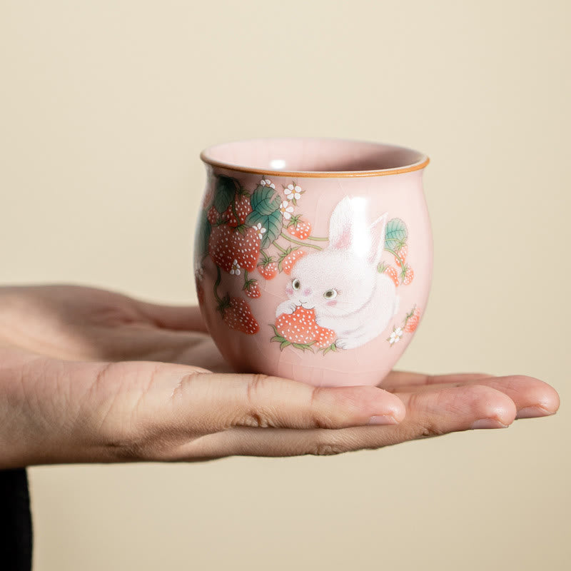 Petite tasse à thé en céramique motif lapin 90 ml avec coffret cadeau | Décor Zen