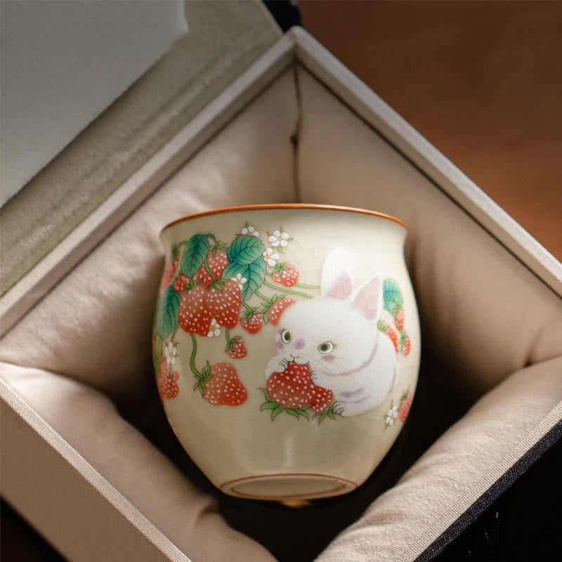 Petite tasse à thé en céramique motif lapin 90 ml avec coffret cadeau | Décor Zen