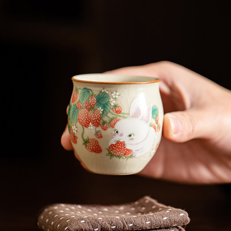 Petite tasse à thé en céramique motif lapin 90 ml avec coffret cadeau | Décor Zen