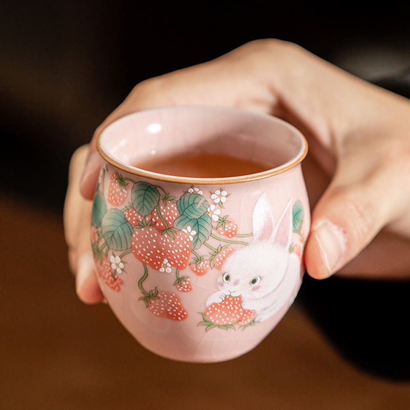 Petite tasse à thé en céramique motif lapin 90 ml avec coffret cadeau | Décor Zen