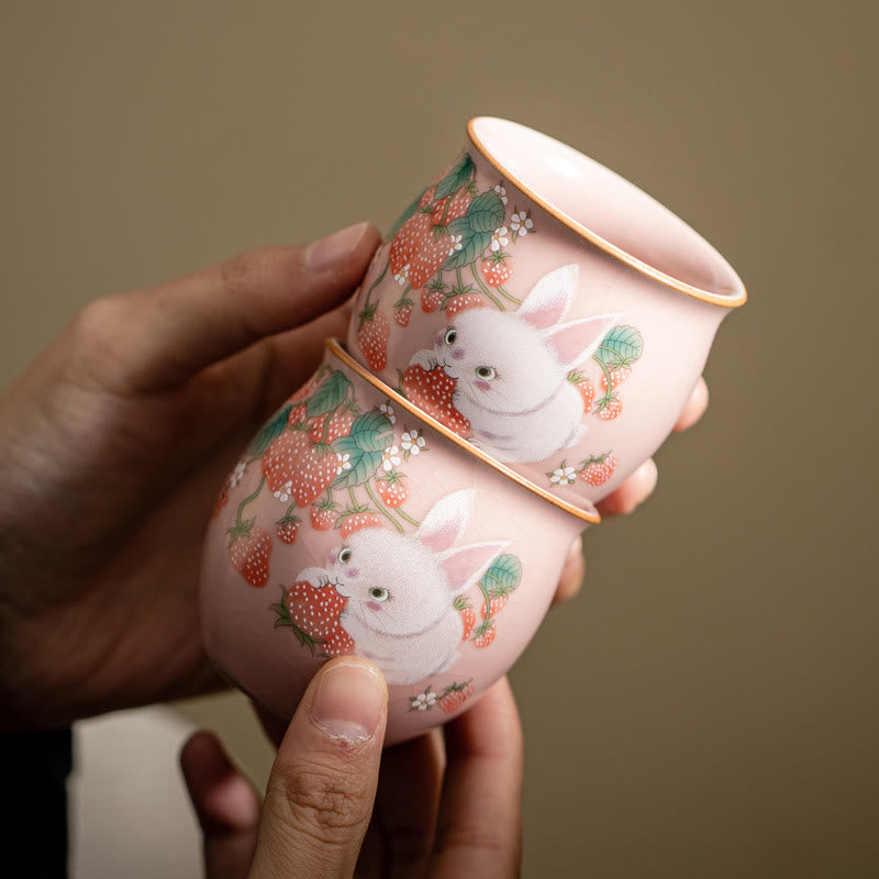 Petite tasse à thé en céramique motif lapin 90 ml avec coffret cadeau | Décor Zen