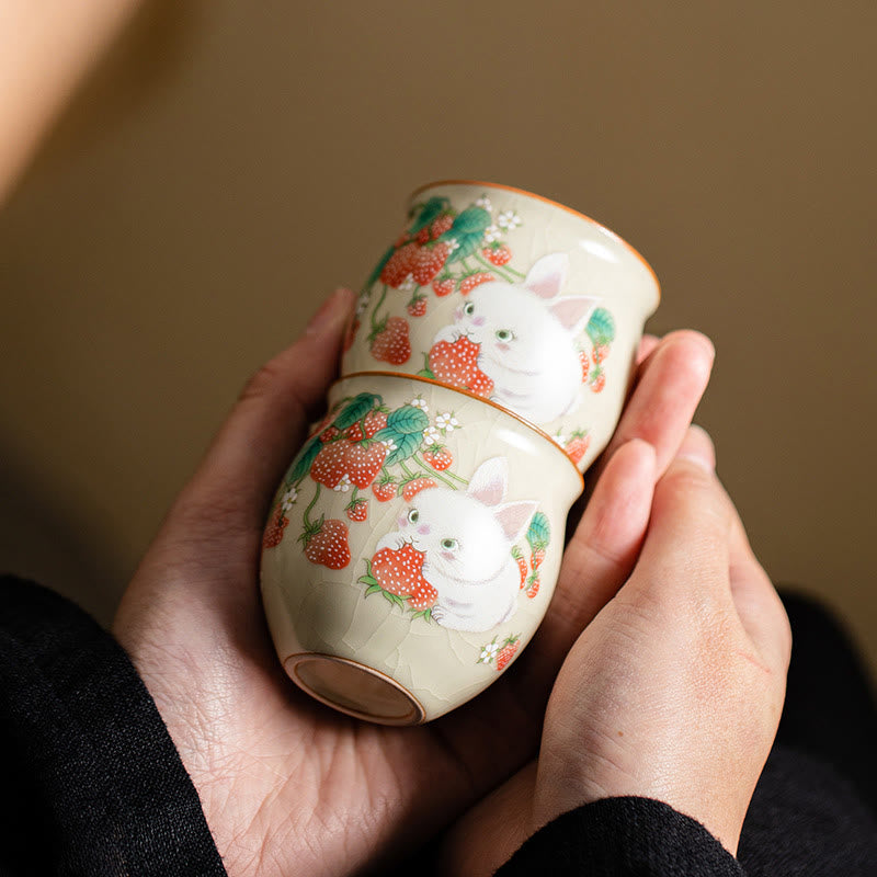 Petite tasse à thé en céramique motif lapin 90 ml avec coffret cadeau | Décor Zen