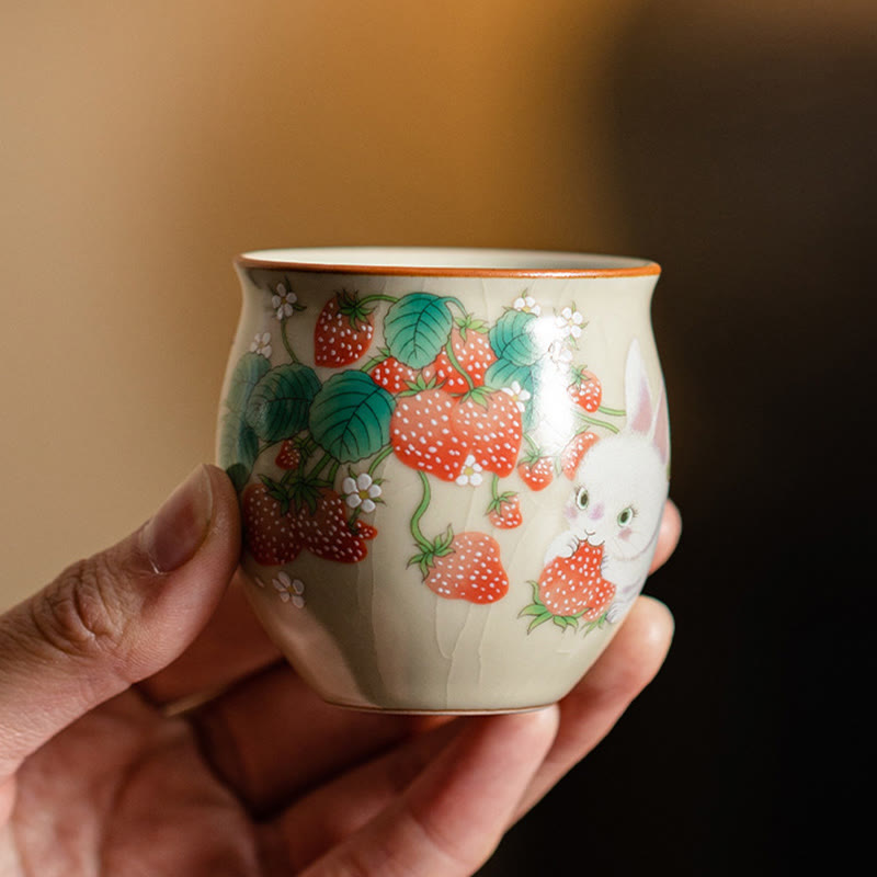 Petite tasse à thé en céramique motif lapin 90 ml avec coffret cadeau | Décor Zen