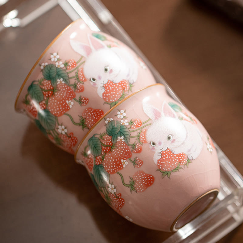 Petite tasse à thé en céramique motif lapin 90 ml avec coffret cadeau | Décor Zen