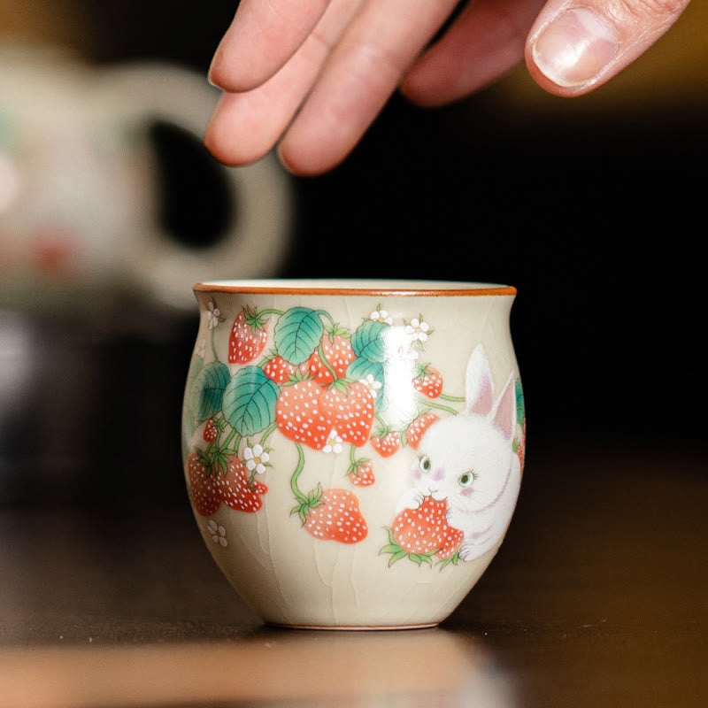 Petite tasse à thé en céramique motif lapin 90 ml avec coffret cadeau | Décor Zen