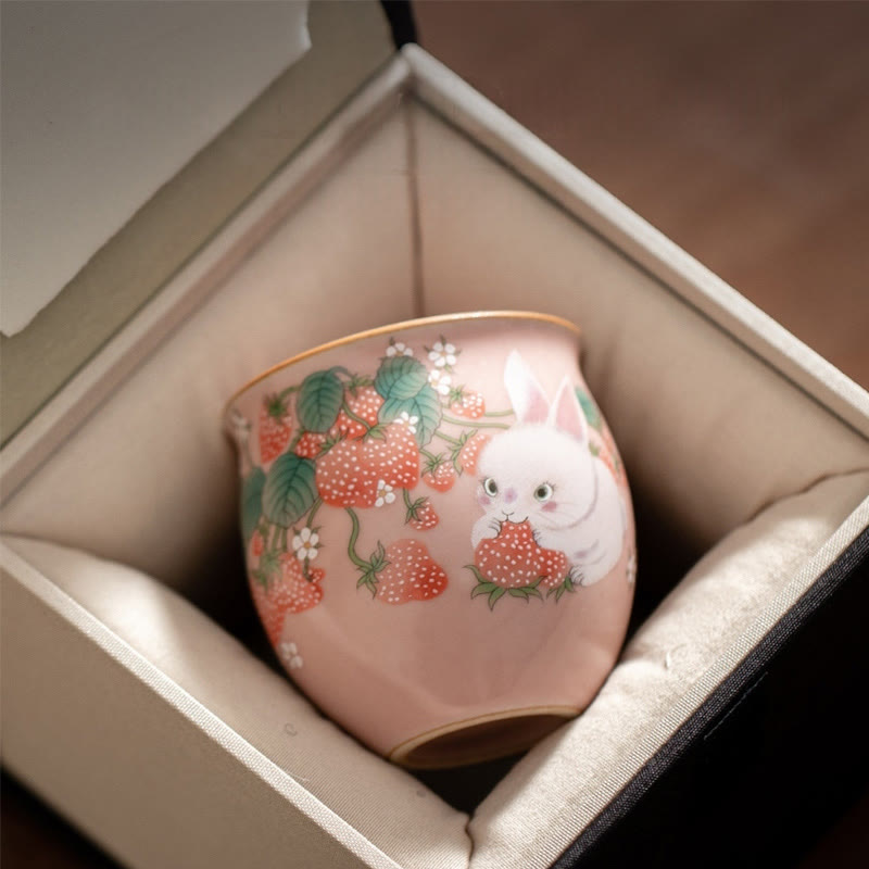 Petite tasse à thé en céramique motif lapin 90 ml avec coffret cadeau | Décor Zen