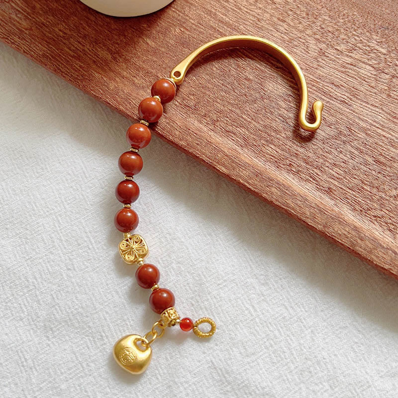 Bracelet demi-lingot en agate rouge du Sud avec personnage Fu