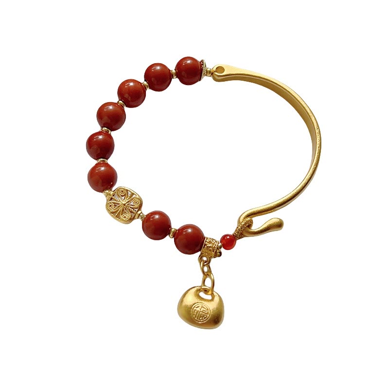 Bracelet demi-lingot en agate rouge du Sud avec personnage Fu
