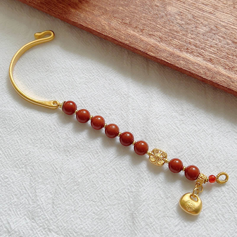 Bracelet demi-lingot en agate rouge du Sud avec personnage Fu
