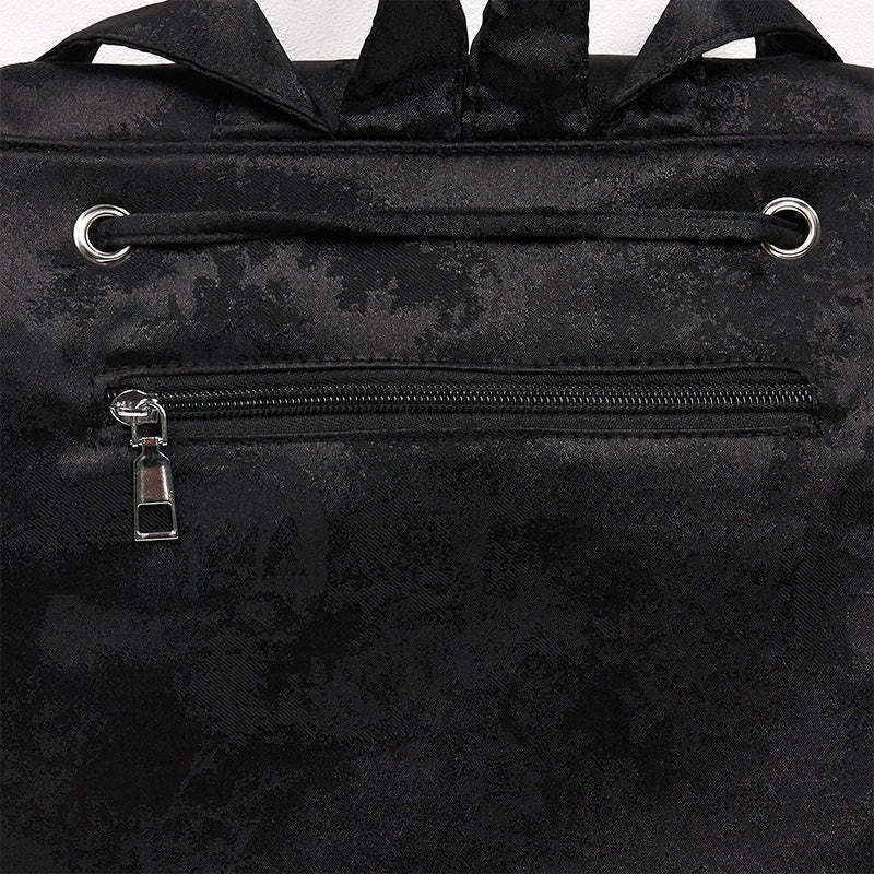 Sac à dos spacieux brodé de pivoines noires pour accessoires de méditation