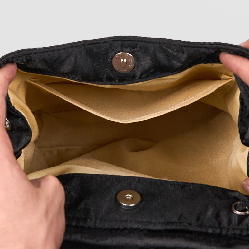 Sac à dos spacieux brodé de pivoines noires pour accessoires de méditation