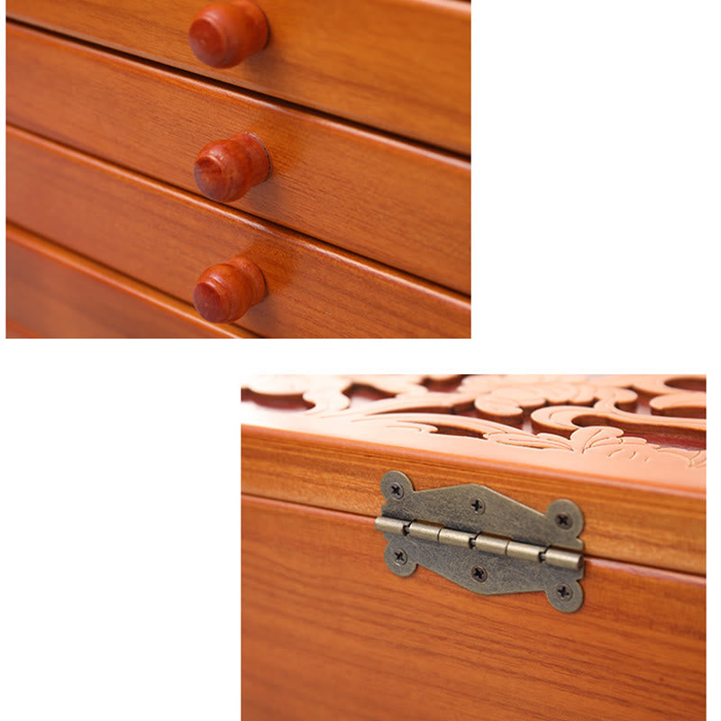 Coffret à bijoux spacieux en bois à six niveaux avec motif floral vintage