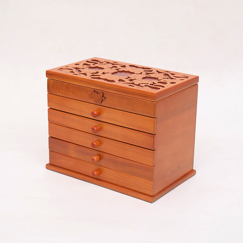 Coffret à bijoux spacieux en bois à six niveaux avec motif floral vintage