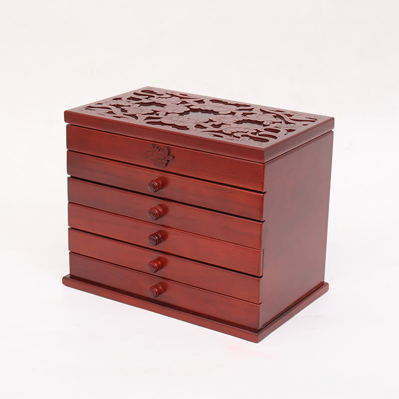 Coffret à bijoux spacieux en bois à six niveaux avec motif floral vintage