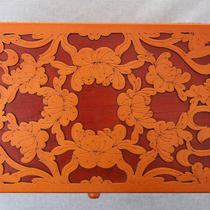 Coffret à bijoux spacieux en bois à six niveaux avec motif floral vintage