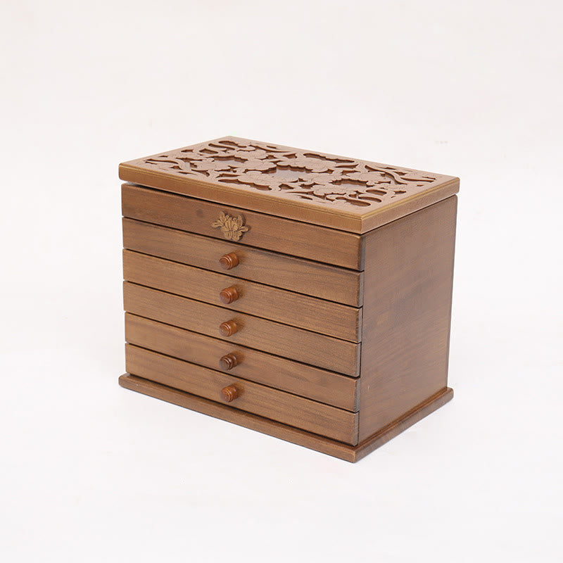 Coffret à bijoux spacieux en bois à six niveaux avec motif floral vintage