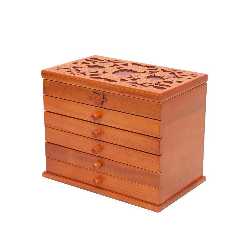 Coffret à bijoux spacieux en bois à six niveaux avec motif floral vintage