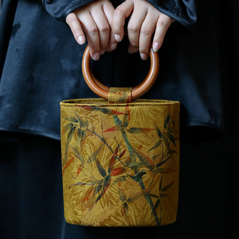 Sac à main spirituel avec poignée en bois et papillon en feuille de bambou