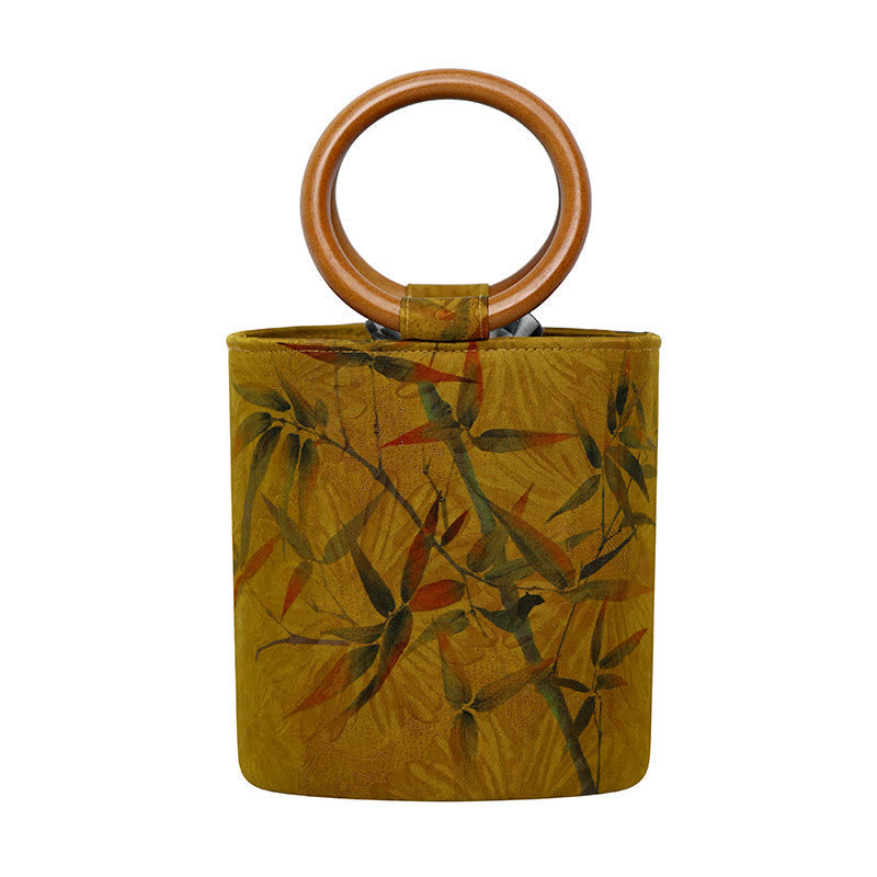 Sac à main spirituel avec poignée en bois et papillon en feuille de bambou