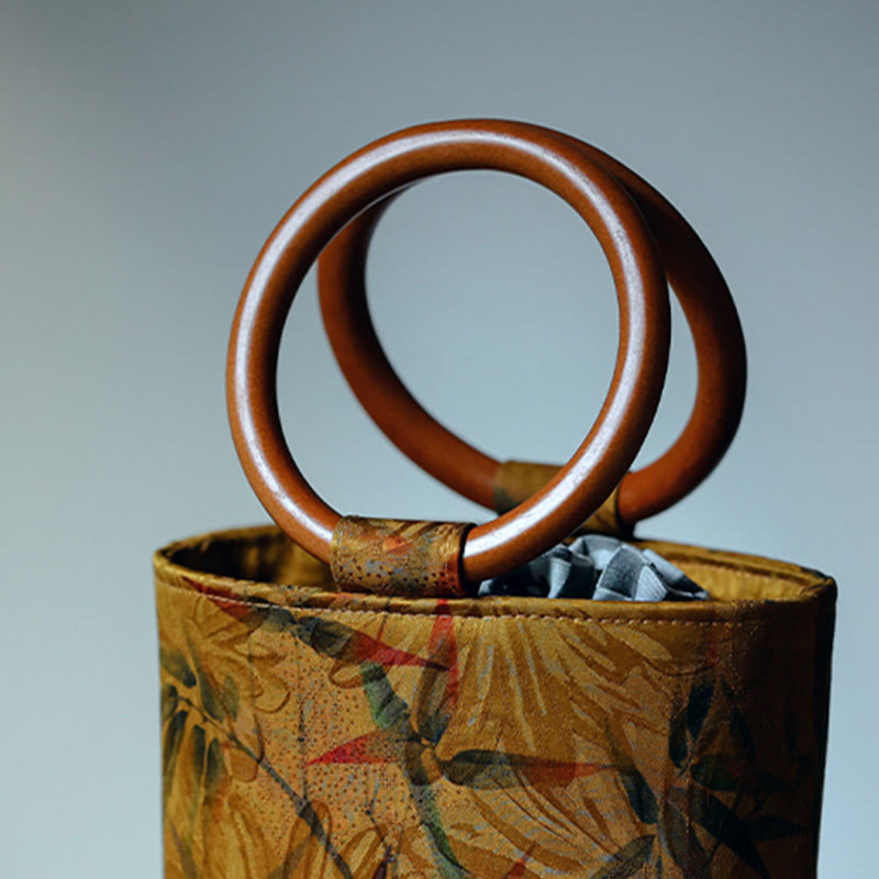 Sac à main spirituel avec poignée en bois et papillon en feuille de bambou