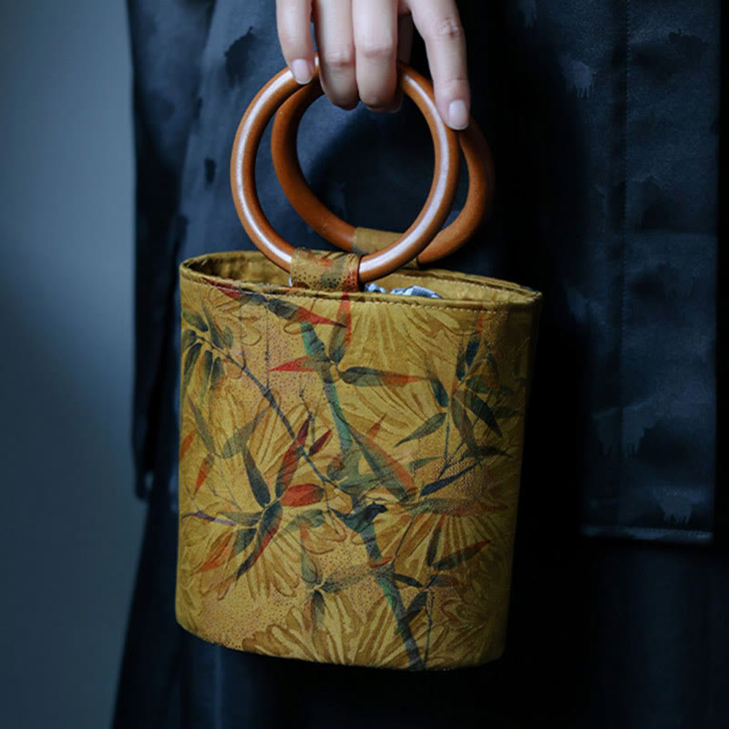Sac à main spirituel avec poignée en bois et papillon en feuille de bambou