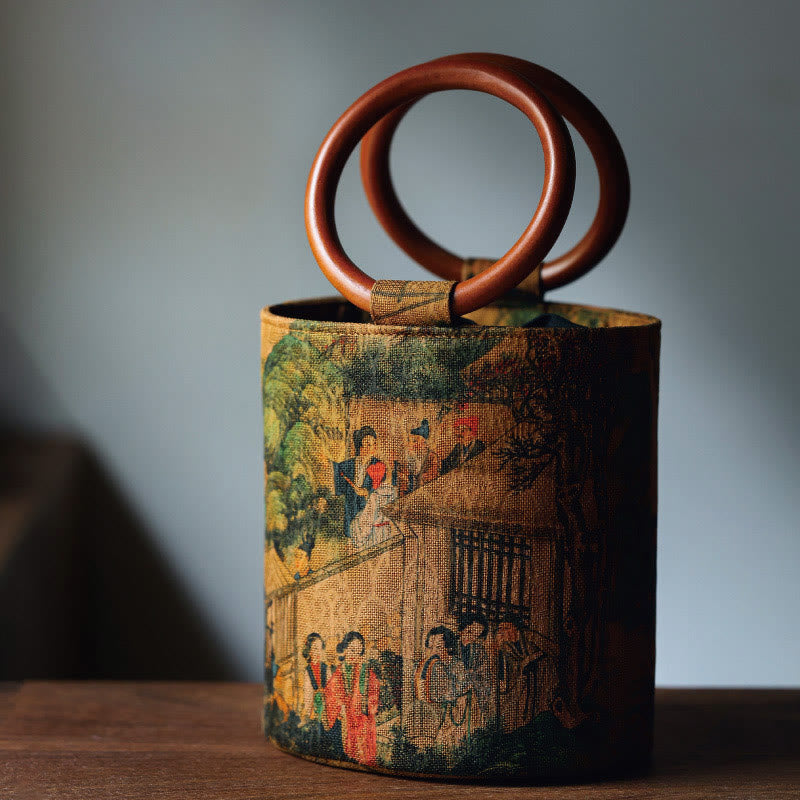Sac à main spirituel avec poignée en bois et papillon en feuille de bambou