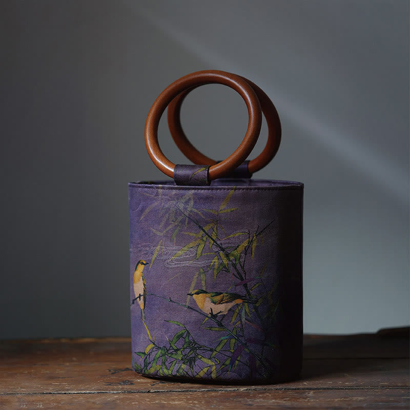 Sac à main spirituel avec poignée en bois et papillon en feuille de bambou
