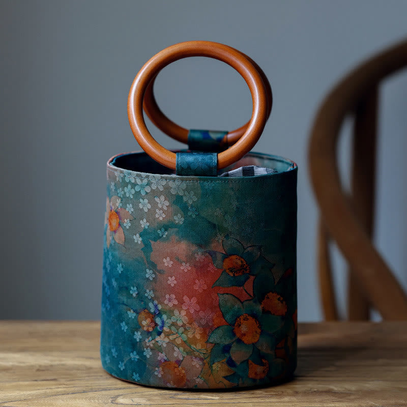 Sac à main spirituel avec poignée en bois et papillon en feuille de bambou