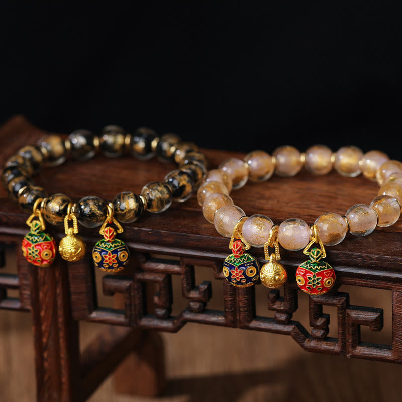 Bracelet spirituel avec bête avaleuse d'or et perles Liuli