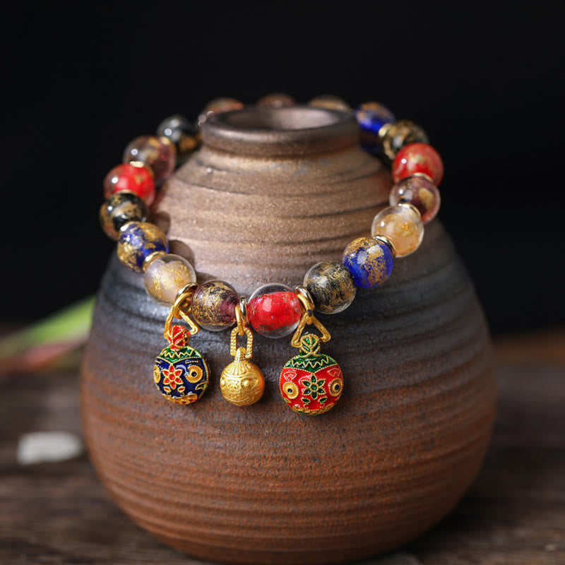 Bracelet spirituel avec bête avaleuse d'or et perles Liuli