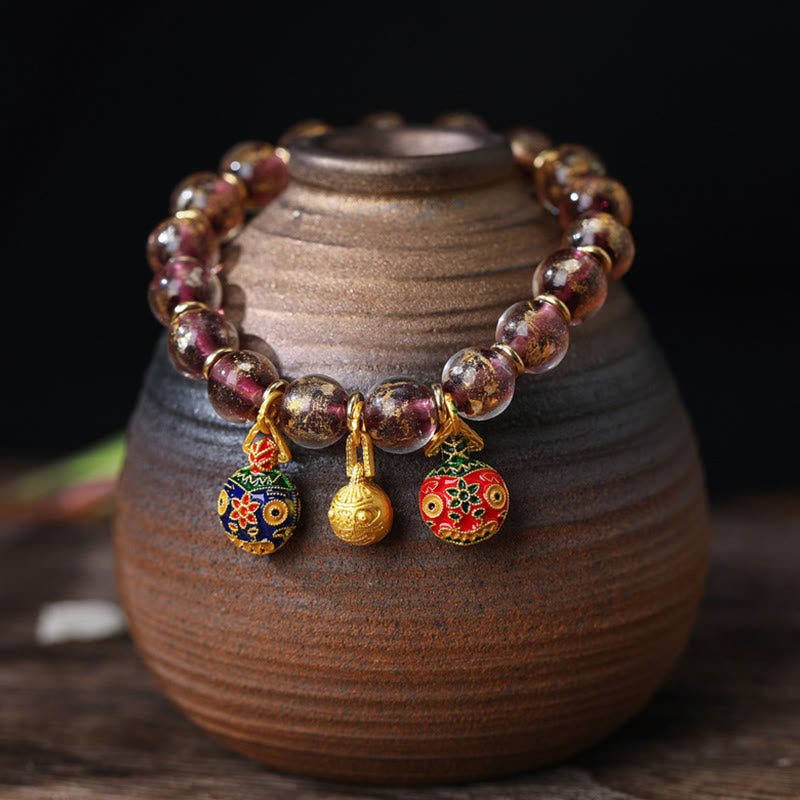 Bracelet spirituel avec bête avaleuse d'or et perles Liuli