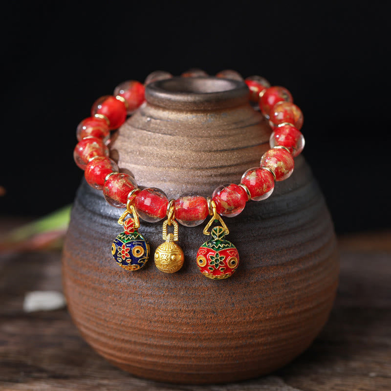 Bracelet spirituel avec bête avaleuse d'or et perles Liuli