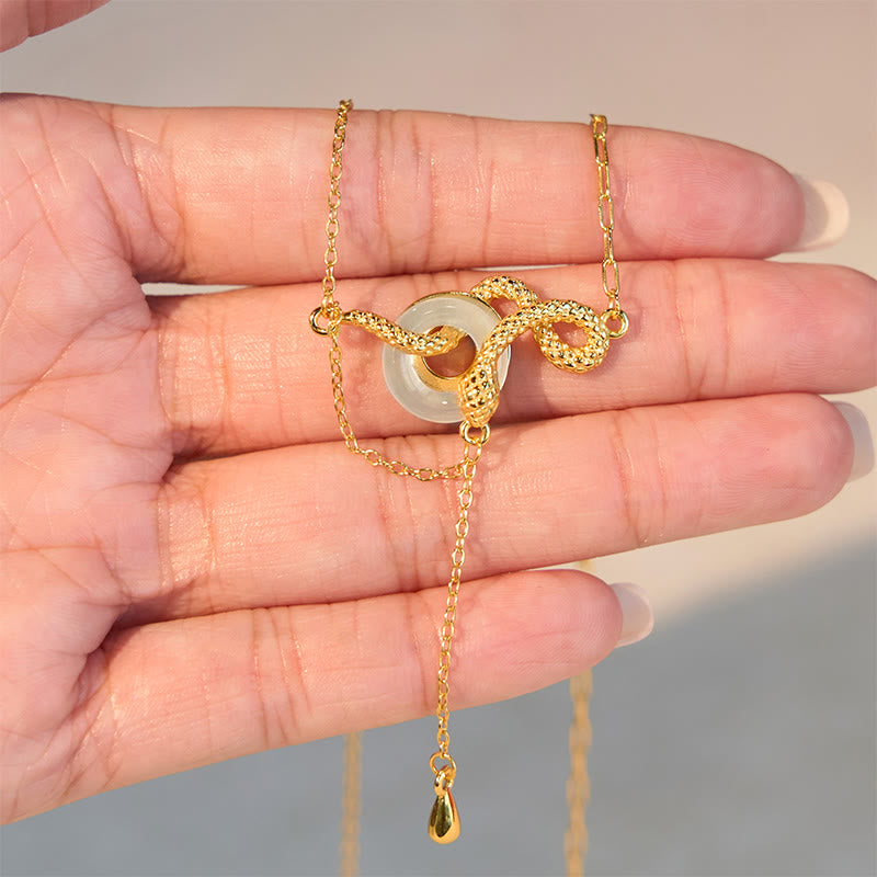Collier avec boucle de paix en calcédoine spirituelle et serpent en argent 925