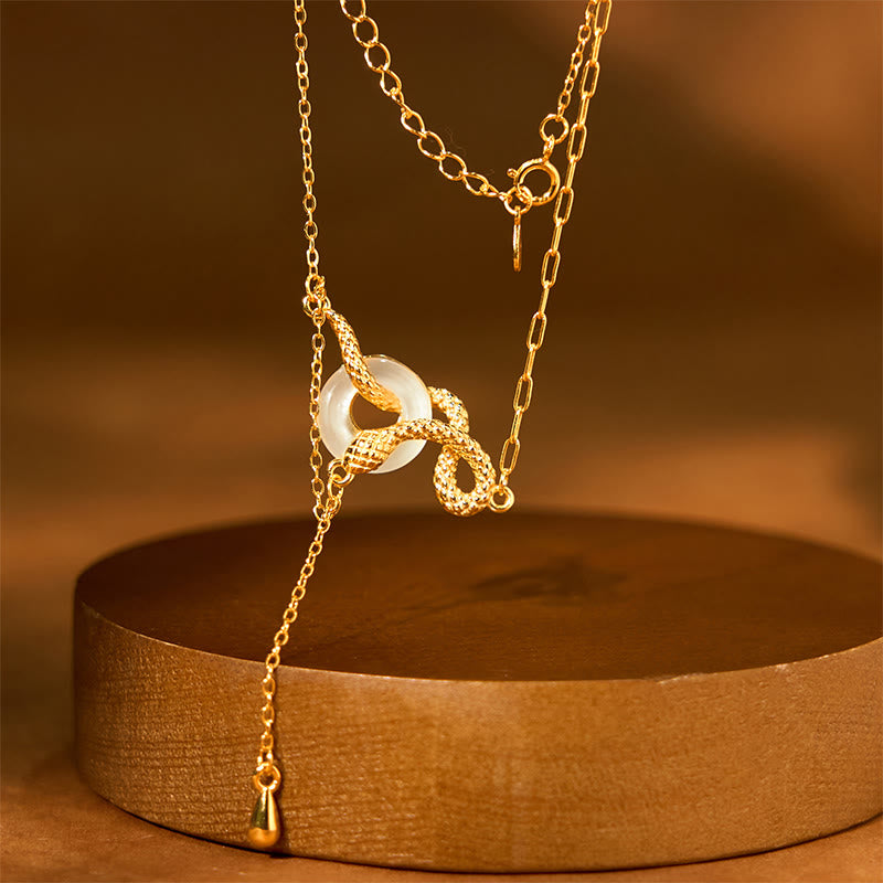 Collier avec boucle de paix en calcédoine spirituelle et serpent en argent 925
