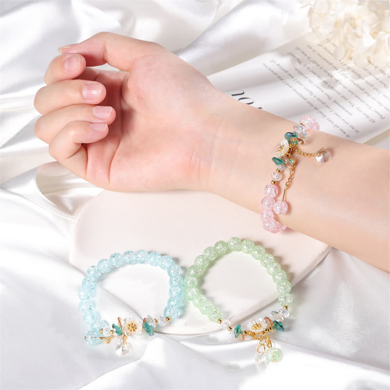 Bracelet spirituel en perles de verre avec breloque fleur pour la protection
