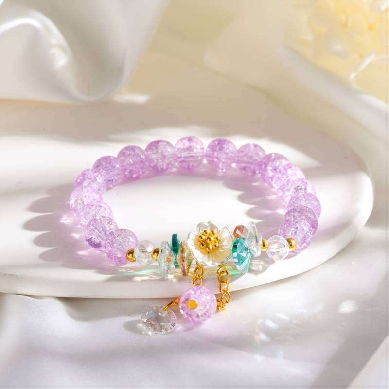 Bracelet spirituel en perles de verre avec breloque fleur pour la protection