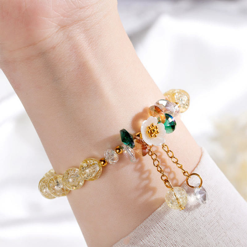 Bracelet spirituel en perles de verre avec breloque fleur pour la protection