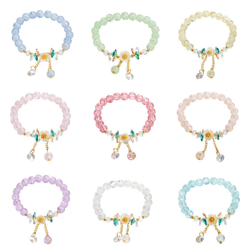 Bracelet spirituel en perles de verre avec breloque fleur pour la protection
