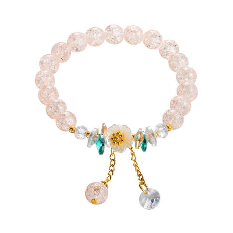 Bracelet spirituel en perles de verre avec breloque fleur pour la protection
