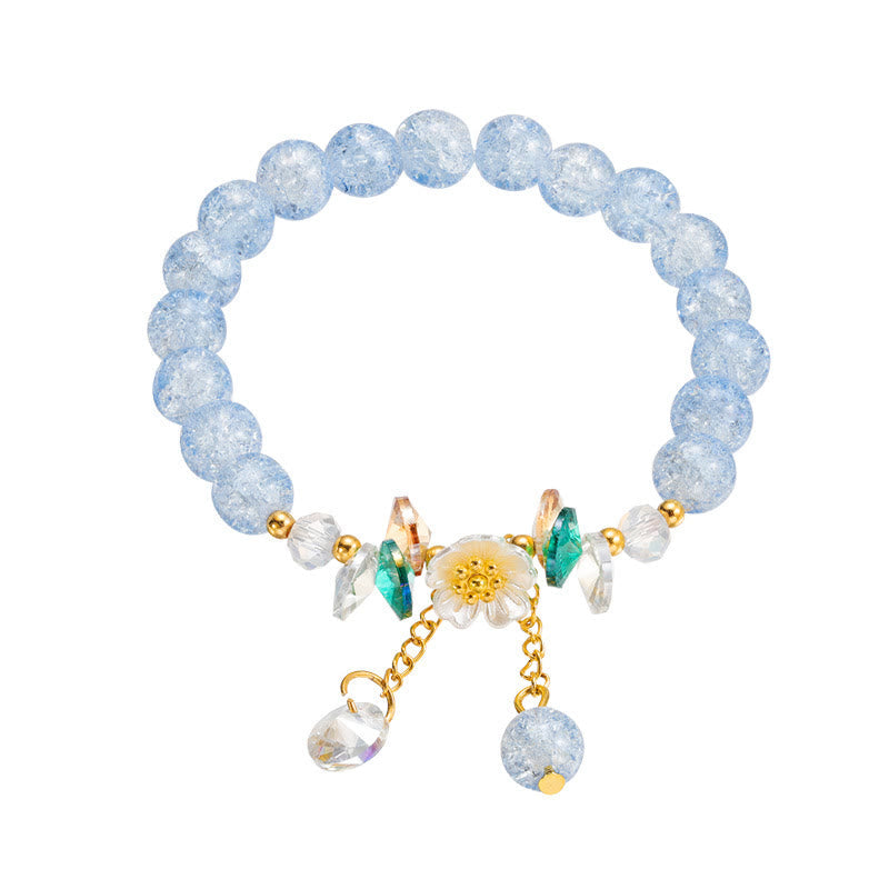Bracelet spirituel en perles de verre avec breloque fleur pour la protection