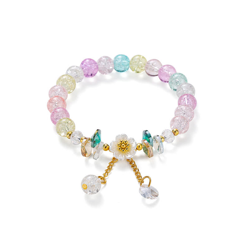Bracelet spirituel en perles de verre avec breloque fleur pour la protection