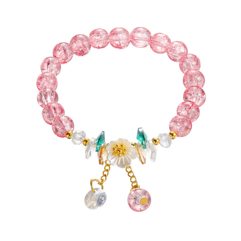 Bracelet spirituel en perles de verre avec breloque fleur pour la protection